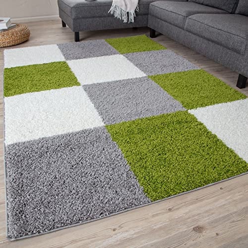THE RUGS Area Rug – Modern Luxury Shaggy Rug, Multicolour Pattern Carpet, Ultra Soft for Bedroom, Living Room, Kids Room, (60x110 cm, Green)