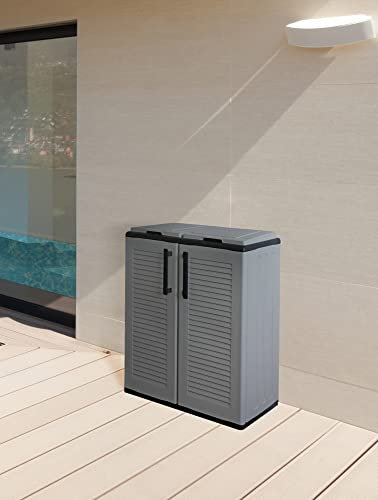 Dmora - Poubelle Aarschot, poubelle, poubelle de recyclage 2 portes, 100% Made in Italy, 68x37h84 cm, Gris et Noir, finition rayée