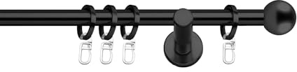 SN Deco - Stilgarnitur Bozen, Ø 16mm, 1-lauf, in verschiedenen Farben und Längen, Komplettset mit Ringen (320cm - 2x160cm inkl. Verbinder, Schwarz)