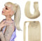 DOORES Pferdeschwanz Haarteil, Platinblond 35cm 75g, Ponytail Extension Gerade Extensions Zopf Clip in Wickeln Sie um Remy Ponytail Echthaar Glattes Magic Paste