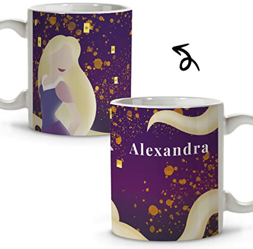 LolaPix Taza Princesas DIsney. Taza Personalizada con Nombre. Tazas Disney. Cerámica. 330 ml. Varios diseños y colores de Interior. Regalos Originales. ENREDADOS