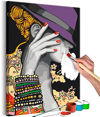 murando - Malen nach Zahlen Frau mit Hut Porträt Schmuck Japan 40x60 cm Malset mit Holzrahmen auf Leinwand für Erwachsene Kinder Gemälde Handgemalt Kit DIY Geschenk Dekoration