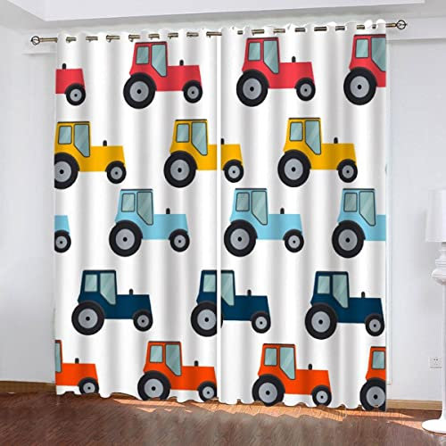Verdunklungsvorhänge Traktor Gardinen mit Ösen Vorhänge Blickdicht Cartoon Mechanisches Auto 3D Polyester Thermo Vorhang 2 Stücke kinderzimmer Gardinen für Junge Mädchen Schlafzimmer Dekoration