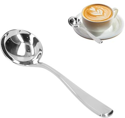 Tissting Cuchara de café de Acero Inoxidable de 6,1 Pulgadas, Cuchara Redonda Plateada para cata de café, Espuma de Leche, Postre, Pastel, Cuchara de Helado con Bolsa de Almacenamiento Negra(Plata)