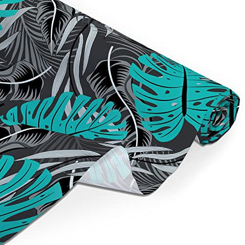 Amilian Baumwollstoff, Meterware: ca. 160 cm x 50 cm, bastel Stoffe Nähstoffe Baumwolltuch zum Nähen für Patchwork; Monstera Türkis Schwarz