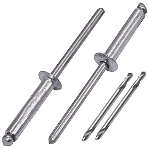 SKIR'CO (500 piezas) Remaches ciegos de aluminio de 4,0 x 20 mm, mandril de aluminio, remaches pop, cabeza de cúpula, dos brocas incluidas