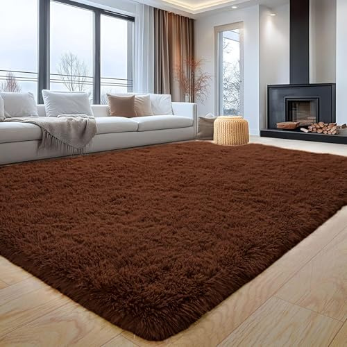 Aspire Homeware Rugs Living Room - Brown Area Rugs 200x290cm for Bedroom Anti Slip - Modern Super Soft Thick Pile Fluffy Shaggy Rug Non Shedding