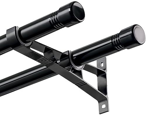 HARRMS Gardinenstange Schwarz, 76-332cm, Vorhangstange Doppelläufig Metall Ausziehbar, Scheibengardinenstange Wandmontage für Verdunklungsvorhänge Outdoorvorhänge