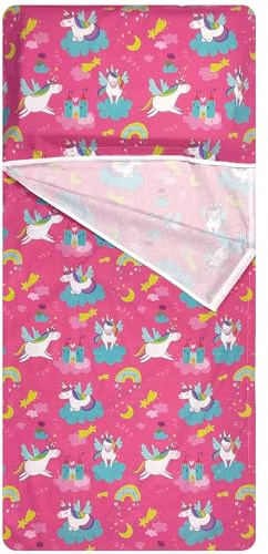 Sommerschlafsack für Jungen und Mädchen im Alter von 2 bis 6 Jahren - Stoff 100 % Baumwolle - Made in Italy (Schlafsack Einhörner und Regenbogen)