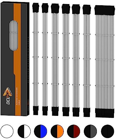 dcl24.de 30CM Sleeved Cable PC Extension Kit Weiß für Netzteil, GPU/CPU, PSU Cable Extensions mit Kabelkämmen, 3X 8pin PCIe