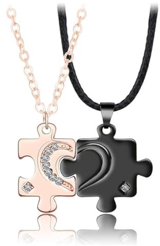 BOCHOI Matching Couple Necklace Jigsaw Stainless Steel Necklaces Girlfriend Gift for Christmas Gifes for Anniversary