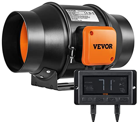 VEVOR Ventilateur d'Extraction 150 mm Extracteur d'Air Conduit 683 m³/h 38 W Régulateur Température Humidité Silencieux Moteur Électrique pour Refroidissement Tentes Croissance Cultures Hydroponiques