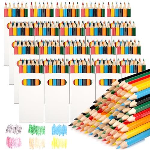 20 Packungen Mini Buntstifte, Buntstifte Set mit je 6 Buntstiften, 120 Buntstifte Klein Mehrfarbig Holzstifte im Kartonetui, Buntstifte für Kinder Kunst Zeichnung, Skizzieren und Färbung (Farbstil)