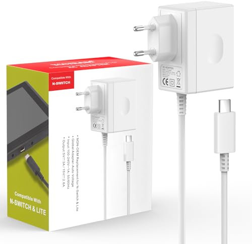 YTEAM Netzteil für Switch/Switch Lite/Switch OLED/Switch Dock, Unterstützt TV-Modus, 15V/2.6A PD Typ C Ladegerät für Andriod Handy/Switch Pro Controller/Andere USB C Geräte-Weiß