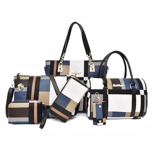Opurtdor Handtasche Damen Set 6 teiliges Set Taschen Set für Damen Damentaschen PU Leder Clutch und Geldbörse Handtaschen Set handbags für Frauen Entworfen für Arbeit, Reisen, Partys