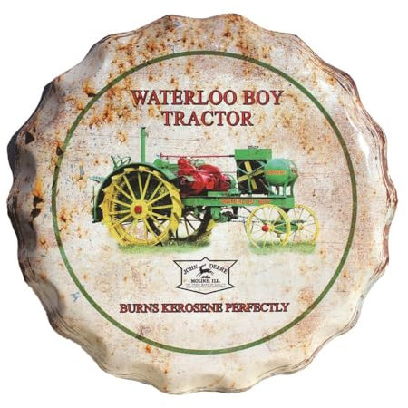 John Deere Waterloo Traktor-Szene, dekoratives Metall-Blechschild, groß, 53,3 cm, Kronkorken-Stil