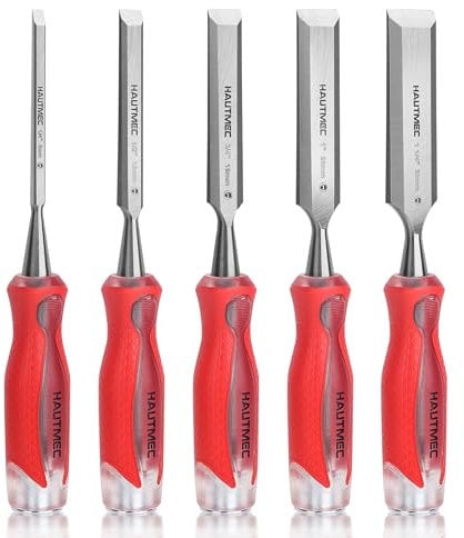 HAUTMEC 3 Piece Wood Chisel Set (6, 13, 19, 25 & 32mm) High Impact Drop-Forged CR-V Steel Bevel Edge Chisels with Portable Storage Bag for Carpentry & Joinery Work, HT0365
