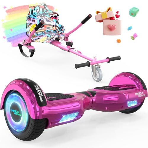 MEGA MOTION Hoverboards 6,5 Zoll mit Hoverkart für Kinder und Jugendliche,Selbstausgleichender, einfach zu steuern, rutschfeste Gestaltung, mit LED-Licht und Bluetooth-Lautsprecher