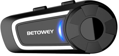 BETOWEY Intercomunicador Casco Moto, TK-X4 Sistema De Intercomunicación En Grupo para 6 Personas con Compartición De Música, Asistente De Voz, Radio FM Y 2 Opciones De Micrófono (1 Pieza)