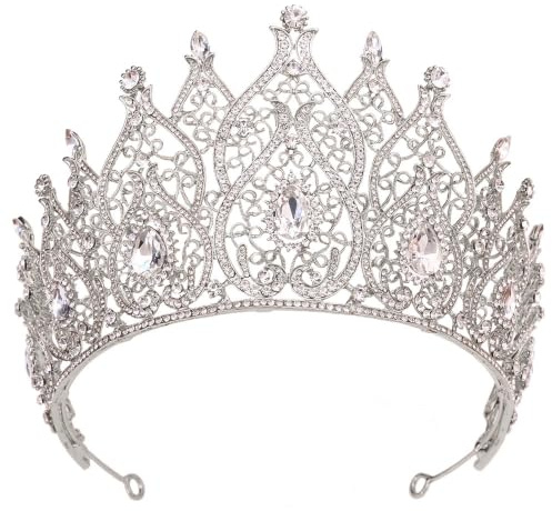 QXMYOO Extra große Krone für Damenparade, klare österreichische Kristalle, Silber-Tiara, Königskrone, große Krone mit Strasssteinen für Geburtstag