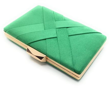 BRANDELIA Bolso fiesta mujer Clutch antelina cruzada cartera de mano ante con cadena al hombro, Verde Lima Oro