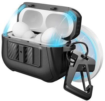 Dexnor for AirPods Pro 2 Magnetic Case,Drop-proof Lock Full-body Shockproof Hard Protective Cover Rugged Bumper Cases with Carabiner & Keyring for Airpods Pro 2nd/1st (2023/2022/2019) - Black