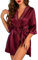 Avidlove Bademantel Damen Kimono Robe mit Gürtel Leichter Morgenmantel V-Ausschnitt Nachthemd für Braut spitze Nachtwäsche Dunkel Rot XXL