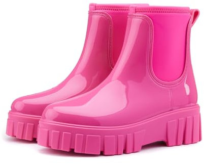 AONETIGER Bottes Caoutchouc Femme Courtes Botte de Pluie Légères Imperméables Chelsea Bottes Antidérapant Wellies Bottines (05 Rose 1,40EU)