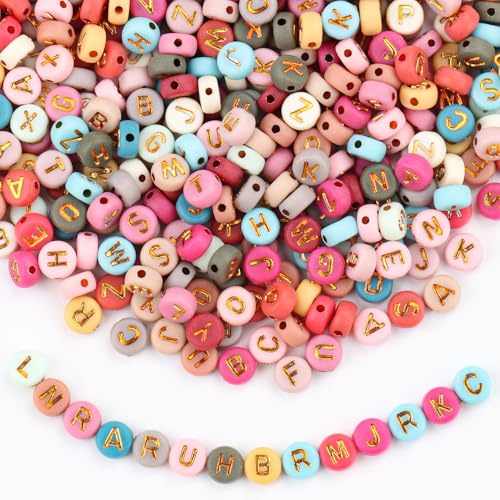 1000 Stück Bunte Buchstaben Perlen, A-Z Buchstabenperlen 7 mm Acrylperlen Perlen, Colored Alphabet Beads mit Loch zum Auffädeln für Schmuckherstellung DIY Armbänder Halsketten Handwerk