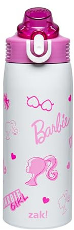 Zak Designs Barbie Sage Kids Water Bottle For School or Travel, 19oz Stainless Steel Water Bottle With Straw, Handle, and Leak-Proof, Pop-Up Spout Cover (Barbie)