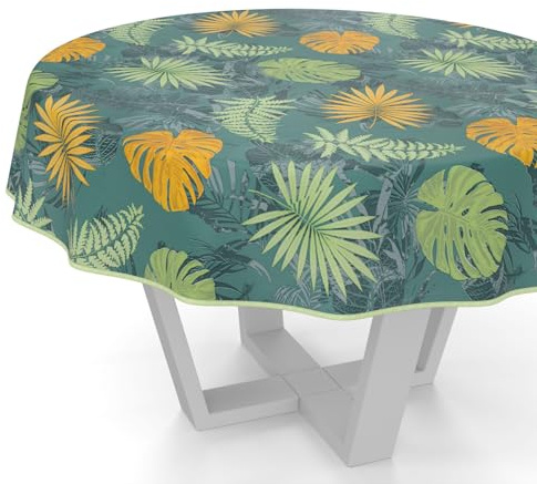 ANRO Wachstuchtischdecke Wachstuch Tischdecke abwaschbar Wachstischdecke Gartentischdecke Rund Oval Eckig Rund 140cm mit Saum (Eingefasst) Dschungel