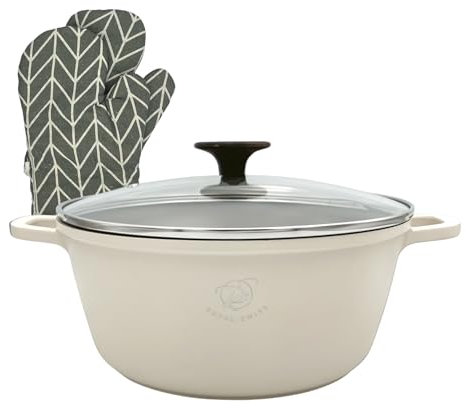 Royal Swiss® Faitout avec Revêtement Marbre, Couvercle en verre, Induction, 6 Litres, 28 cm, Beige