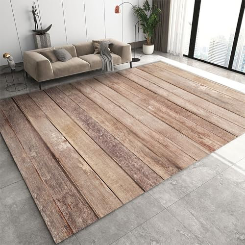 FIEMAR Teppich 60 X 90 cm, Vintage-Teppich Mit Rustikalem Holzdruck, Rutschfester Teppich Mit 3D-Holzbrettstreifendruck, Waschbare Dekorationsmatte Im Modernen Landhausstil Für Sofas, Eingangstür