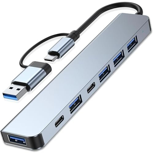 Hub 7 en1 USB C, Ataptador USB C con 5 USB 3.0 + 2 Tipo C, Carga PD 100W, 5 Puertos USB 3.0, USB C Hub Multipuerto para Portátiles, Compatible PC, Tableta, MacBook Air/Pro, iPad Pro, iPhone 16 Serie