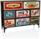 hjh LIVING Kommode mit 8 Schubladen aus Vlies AMERIKO B 102,5x30x77,5 cm Schubladenschrank im Vintage-Look mit Motiven, Metall-Gestell