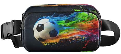 Gürteltasche, Umhängetasche, modische Hüfttasche, Bauchtasche mit verstellbarem Riemen, Fußball mit buntem Spritzer, für Workout, Shopping, Reisen, Wandern, multi