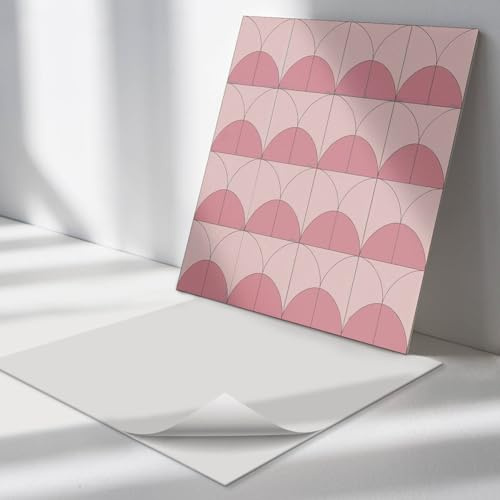 Paneele Quadratisch 50x50 cm Wandpaneele 4 Stück Selbstklebend Bodenbelag Spritzschutz Wand und Boden für Küche, Badezimmer und Büro Vinylplatten - Geometrische Halbkreise