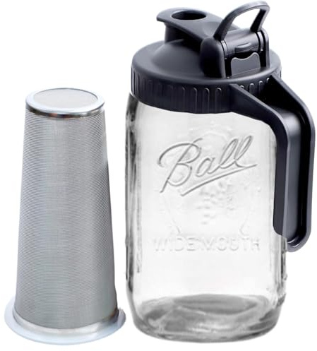 Lawnrden Mason Jar Cold Brew, Cold Brew Kit, 32Oz Wide Mouth Glass Pitcher with Filter, Clear Coffee Pitcher, Iced Coffee with Handle Lid for Iced, Lemonade, Ice Tea, Drinks