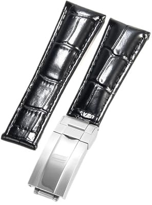VFEBTSD 20 mm Leder-Uhrenarmband, kompatibel mit Rolex Daytona Submariner, Schwarz/Grün, Water Ghost, Uhrenzubehör, Herren-Uhrenarmbänder(Black-silver)