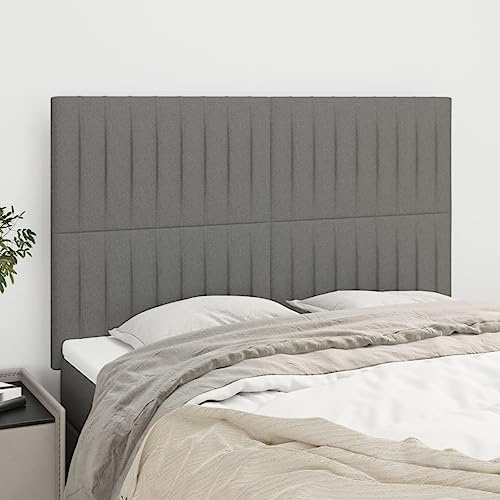Runheo Kopfteil Dunkelgrau 144x5x118/128 cm, Stoffbezug aus 100% Polyester, Höhenverstellbar, Robuste Holzbeine, Polsterung für Schlafzimmer, bequemer Stoff Headboard