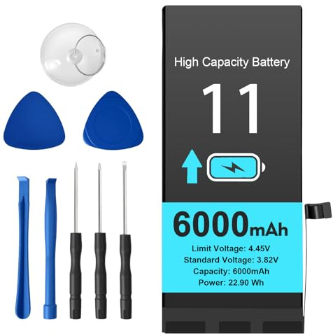 Akku für iPhone 11, 6000mAh hohe Kapazität Lithium-Polymer Ersatzbatterie mit Reparaturwerkzeugen, kompatibel mit iPhone 11, iPhone 11 Pro