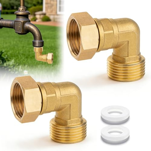 2 Stück Messing Beweglich Verschraubung Erweiterte Version, Messing Winkel 90°, 1 Zoll IG x AG Hochwertiges Messing 90 Grad Bogen für Wasserinstallationen