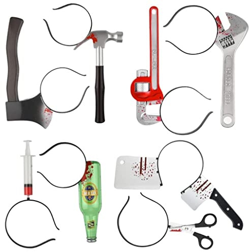 Ngbbby 8PCS Halloween Horror Hair Bands: Zombie Headbands Cleaver Axe Scissor Hammer Pattern