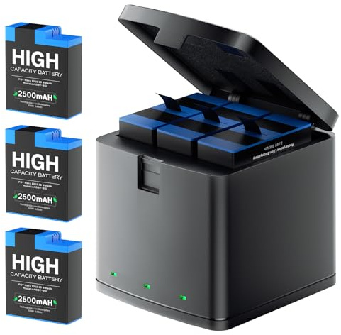 BOANV 3 Pack 2500mAh Hero 12 Batteries + 3-Channel USB Charger for GoPro HERO12/11/10/9 Black, Triple Battery Pack with Smart LED Charging Case, High-Capacity Replacement Kit for Extended Recording