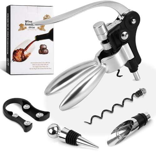Mapille Korkenzieher Wein Set 5-teilig, Weinflaschenöffner Manuell aus Zinklegierung mit Ausgießer, Stopfen und Kapselschneider, für Küche, Bar und Weinliebhaber