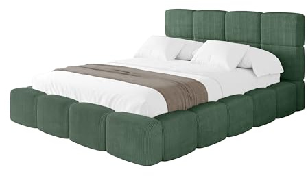 ALTDECOR Polsterbett mit Bettkasten und Lattenrost, Bett mit Matratze H3/H4, Kopfteil, Boxbett, Doppelbett mit Stauraum - NATA 180x200 Grün