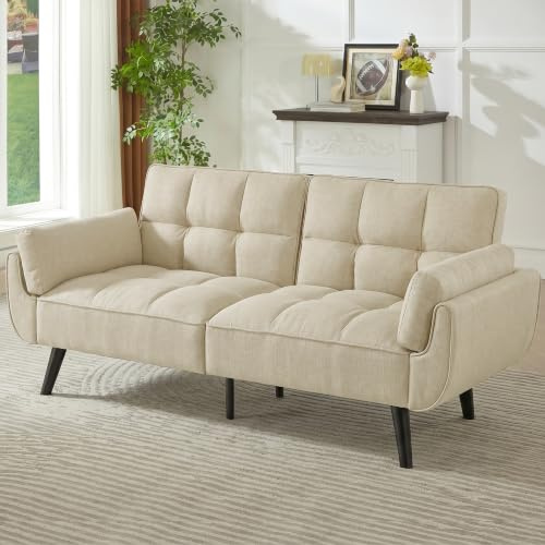 JIEXI 3-Sitzer Sofa, beige Stoff Couch 191 cm, für Wohnzimmer | Rückenlehne ohne Klappfunktion, Geeignet Für Wohnzimmer, Zimmer, Schlafzimmer