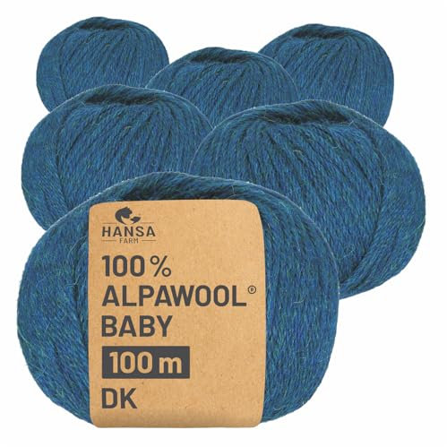HANSA-FARM | 100% Baby Alpakawolle in 50+ Farben (kratzfrei) - 300g Set (6 x 50g) - weiche Alpaka Wolle zum Stricken & Häkeln in 6 Garnstärken by Hansa-Farm - Deep Ocean Heather (Blau)