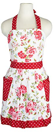 NEOVIVA Küchen Schürzen für Frauen mit Taschen, Doppellagige Latzschürze zum Kochen, Backen, Grill und Gartenarbeit, Färberdistel B