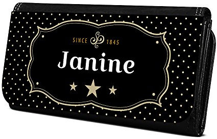 Geldbörse mit Namen Janine - Design Retro Wappen - Brieftasche, Geldbeutel, Portemonnaie, personalisiert für Damen und Herren